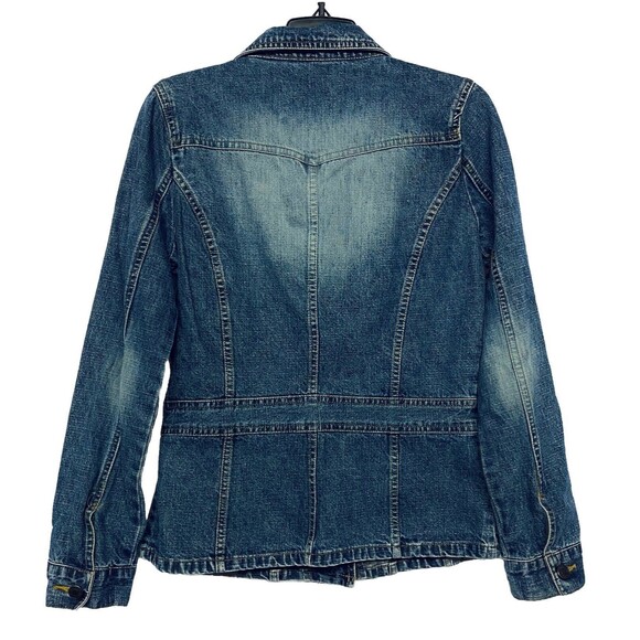 Aeropostale Women's size Medium Denim Jean Jacket Flap Pockets Banded Drop Waist - Picture 3 of 5